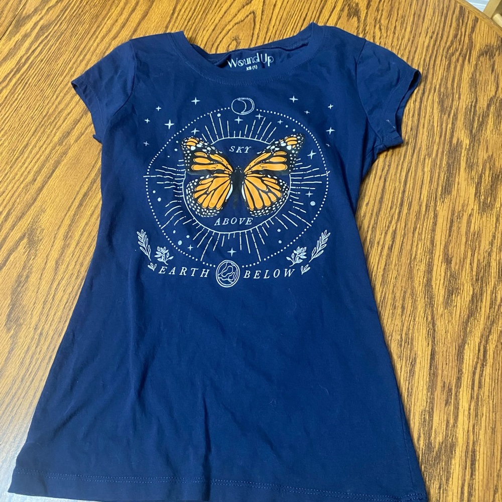 Wonder Nation Blue and Orange Short Sleeve Tee with Butterfly Design
